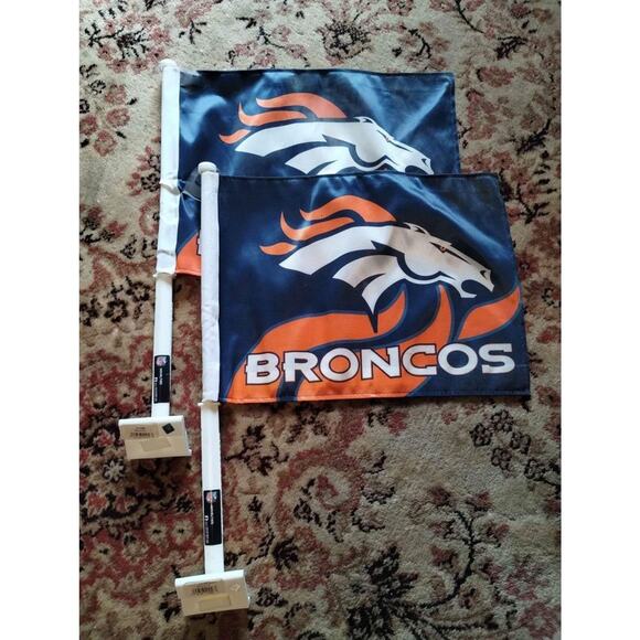Denver Broncos TWO NEW Car / Vehicle Fan Flags (2) Football Fans Colorado Sports - Picture 1 of 7
